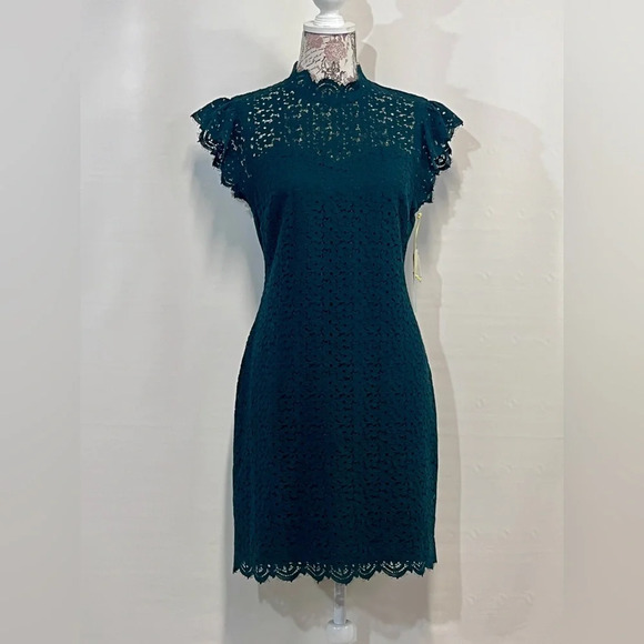 CECE Hunter green lace mini dress size 4. - Picture 2 of 13